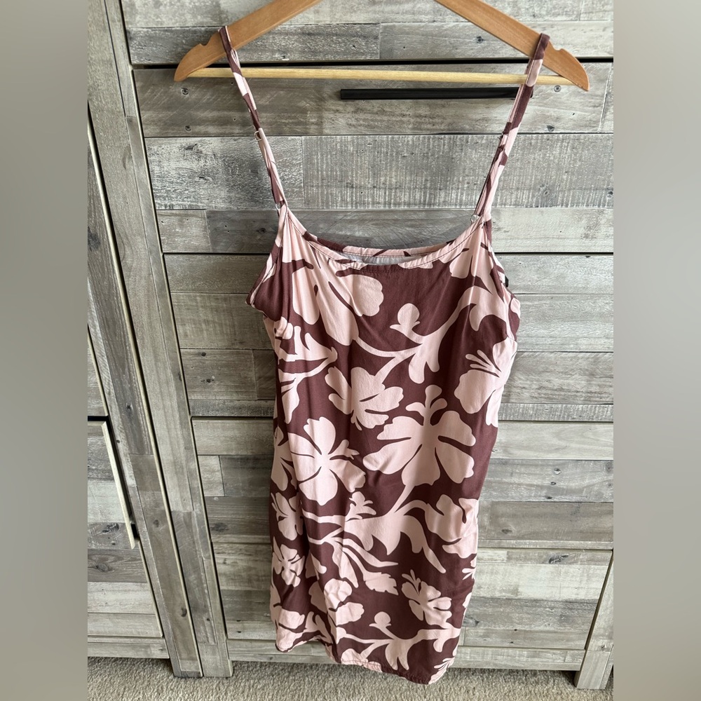 YIREH Floral Pink and Brown Dress